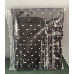 Mary Kay Travel Roll Up Bag Black Pink Heart Print Cosmetic Organizer New